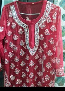 Red Embroidered Kurti only for cash