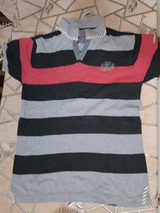 Striped short-sleeve polo shirt