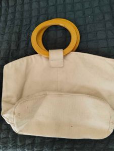 Canvas Handbag with Wooden Handles used only once