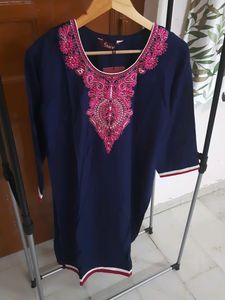 Navy Blue Embroidered Kurta