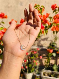 Gold Crescent Moon Star Necklace Anti tarnish