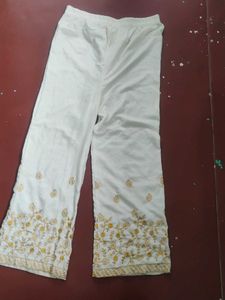 Embroidered White Palazzos