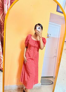 Red Polka Dot slit cut Dress