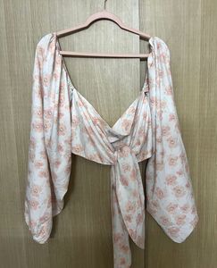 Flowy Peach Floral Off-Shoulder Top