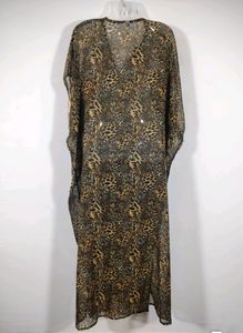 Estonished Brown Printed V Neck Kaftan Kurta(Women