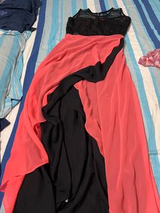 Peach And Black Long Frock