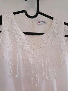 White &amp; Coral A-line Dress