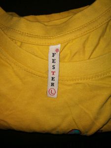 FESTER Women's Yellow Printed Round Neck Pure Cotton T-shirt