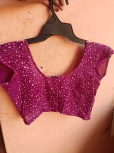 Net Wine Saree With Blouse