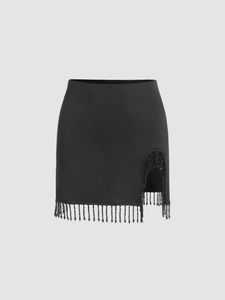 Black Rhinestones Mini Skirt
