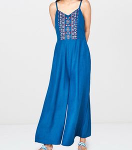 Embroidered Teal Jumpsuit