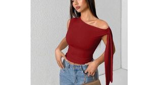 y2k cherry red off shoulder top