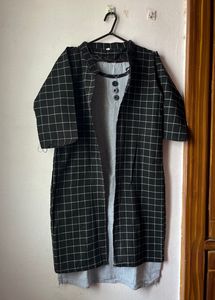 Stylish Black And Grey Kurti With Koti Or Shrug