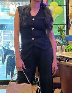 Sleek Black Sleeveless Vest &amp; Pant Set