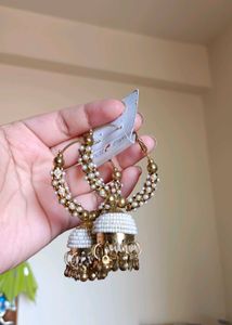 Golden And White Oxidised Jumka