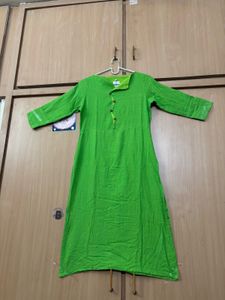 Parrot Green Unique Neckline Cotton Kurti