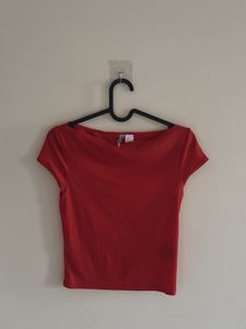 Red H&M Crop Top Boat neck