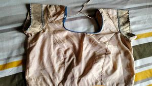 Blue And Golden Sari With Blouse