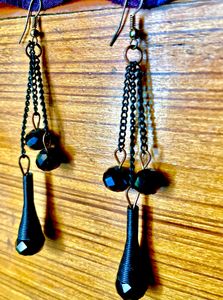 Black Chimes Earrings for Women &amp; Girls | Fashion Multicolor Long Dangler Earring | Metallic Mesh Grid Sequins Tassel Long Drop Earrings | Western Danglers Earring | Birthday &amp; Anniversary Gift