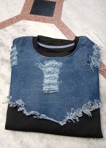 Distressed Denim & Black T-Shirt