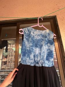 Denim &amp; Chiffon Fit &amp; Flare Dress