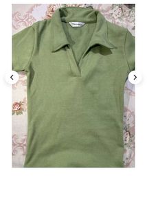 Green Ribbed Polo Top