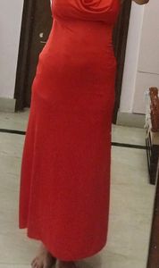 ***Reduced Price-Red full length halter  back less dress