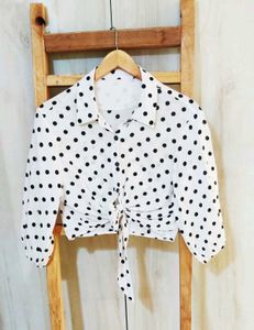 Polka Dot Tie-Front Crop Top size-28-30-S