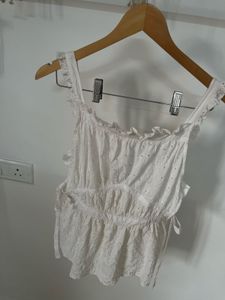 White Eyelet Top with Tie Knot detailing