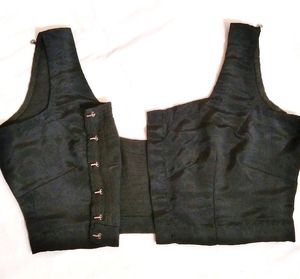 Black Satin Silk Cut Sleeves Blouse
