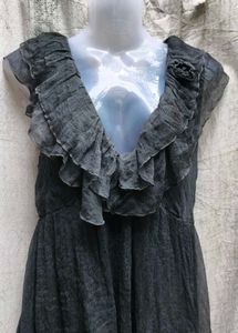 19318. Elegant Grey Ruffled Dress