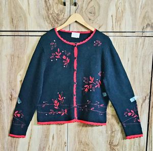 Black Embroidey Work Cardigan Size-36