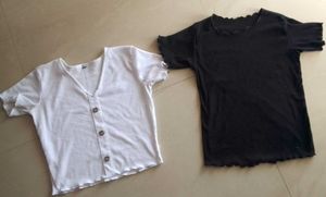 Ribbed Black &amp; White Crop Top Combo For Women