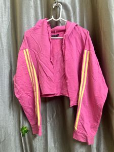 Yellow Stripped pink Cropped Hoodie
