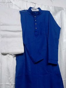 Blue Kurta with White Pajama Set