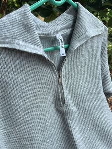 Grey Ribbed Half-Zip Pullover