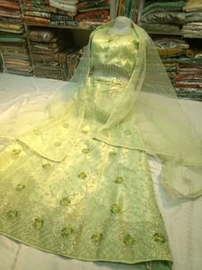 Lime Green Embroidered Lehenga Set