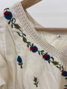 Elegant Embroidered khadi Kurta Off white