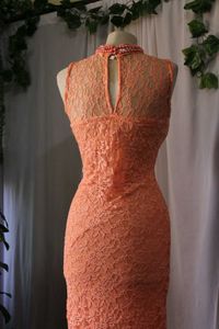 Peach Lace High Neck Cocktail Dress