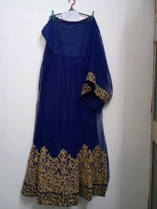 Elegant Blue &amp; Gold Embroidered Dress