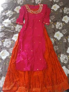 Pink &amp; Orange Ethnic Skirt