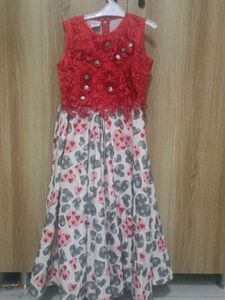Girl's Red Heart Print Dress