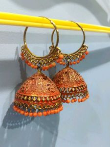 Golden Orange Jhumka Earrings