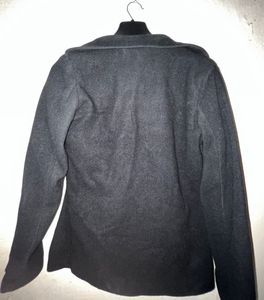 Black Zip-Up Wool-Blend Jacket