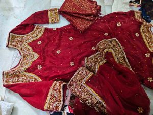 Red Embroidered Khada duppata set