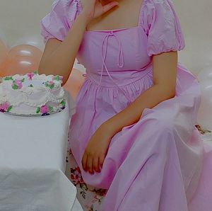 Pink Puff Sleeve Maxi Dress