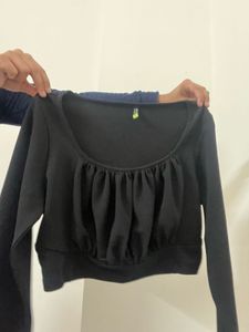 Black Long Sleeve Crop Top Fits S To L