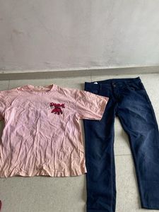 Pink Tee & Denim Jeans Bundle