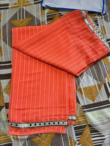 Elegant Coral Mirror Work Saree no blouse