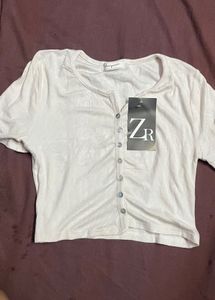 ZR Button-Down Crop Top Free Size